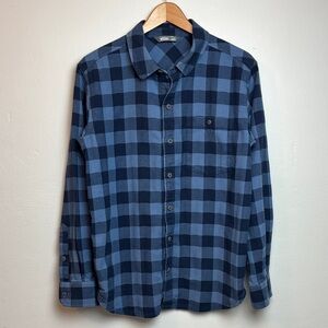 Stio Men's Medium Miter‎ Stretch Lightweight Blue Flannel Shirt Plaid Outdoor